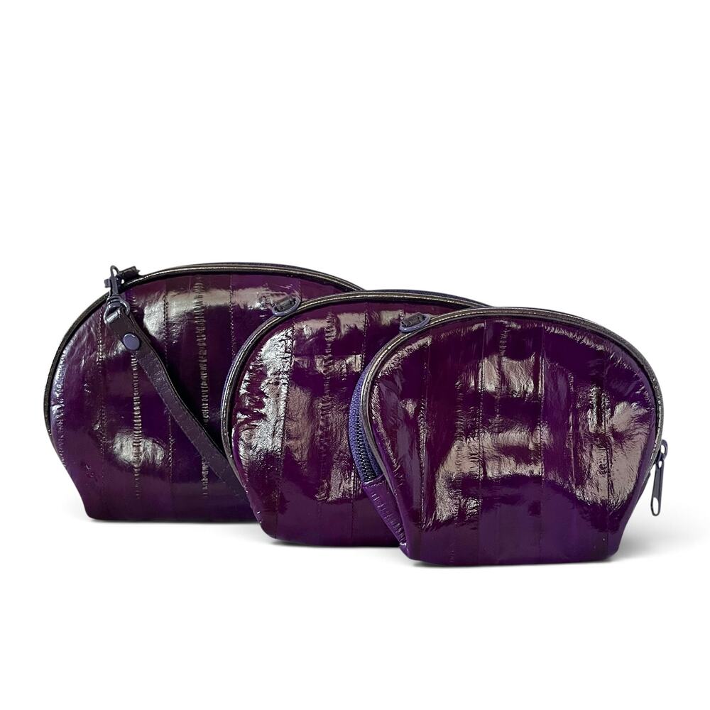 Lee Sands Purple Eel Skin Crossbody Bag Set: 3 Interchangeable Nesting Pouches